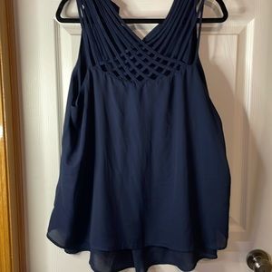 EUC Navy blue lattice trim sleeveless blouse